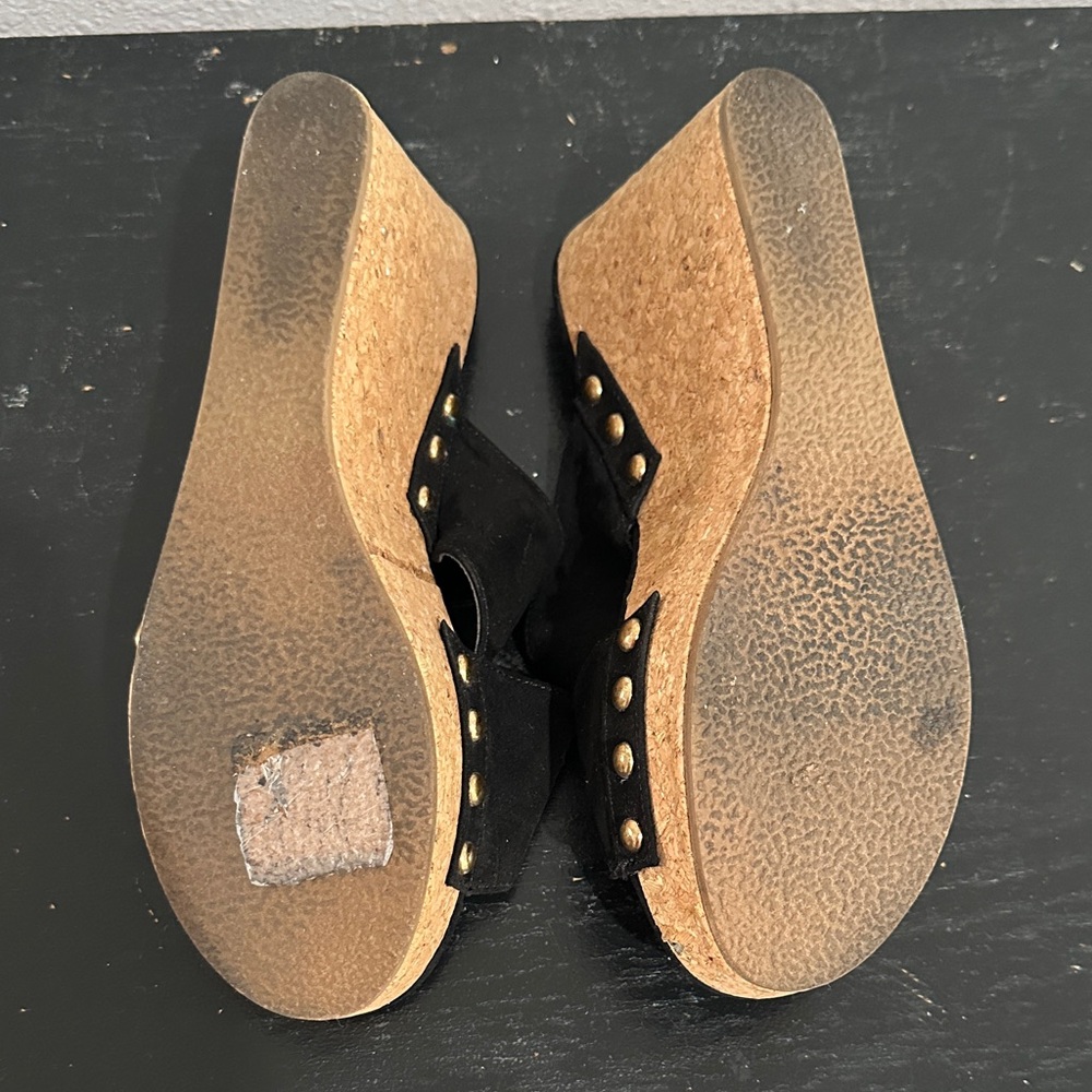 Shoe Dazzle Black Cork Wedge Slide Sandals with Stud Accents - Picture 7 of 8